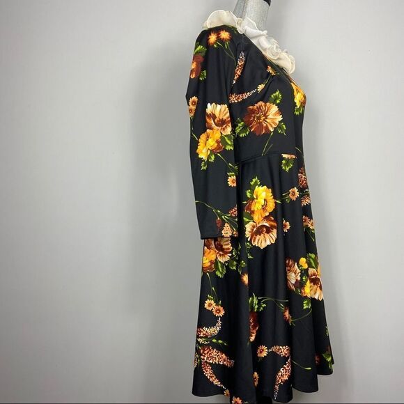 Vintage 70s floral long sleeve midi dress ruffle collar. Cottagecore girlycore - Picture 6 of 11